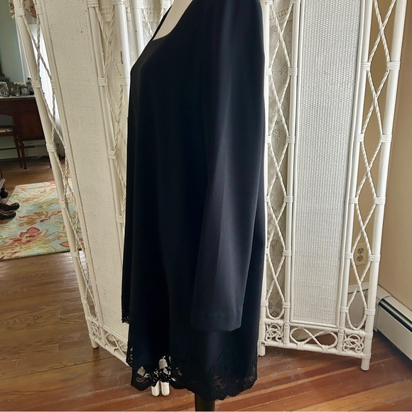 Liz Claiborne Black Cocktail Dress Sheath with Overlay Lace Hem Vintage size 16 - Picture 5 of 17